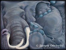 Éléphant coincé – Acrylique sur toile – 150 x 200 cm