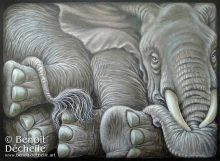 Éléphant coincé - Acrylique sur toile - 54 x 73 cm